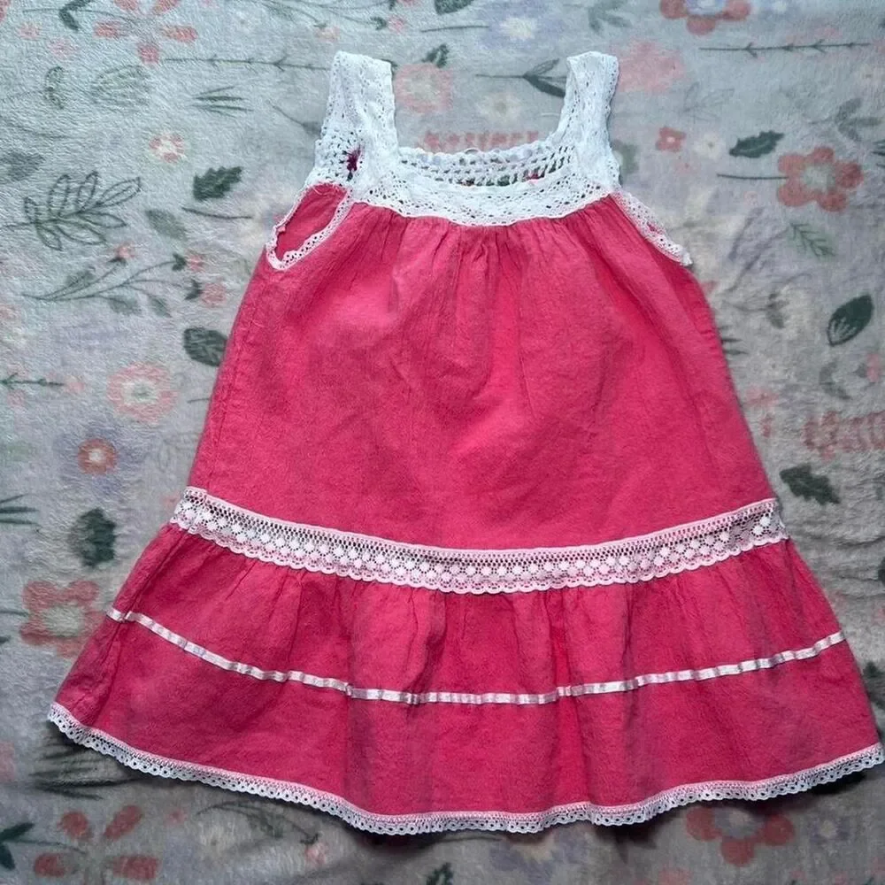 Crochet Lace Folk Dress 4T - Vacation Kidcore Resort Coconut Girl Tropical Y2K